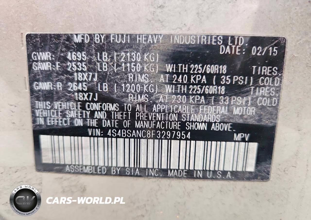 2015 Subaru Outback 2.5I Limited VIN:4S4BSANC8F3297954 - 13
