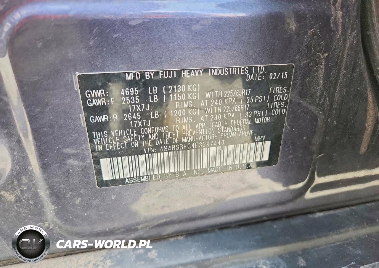 2015 Subaru Outback 2.5I Premium VIN:4S4BSBFC4F3297440 - 12