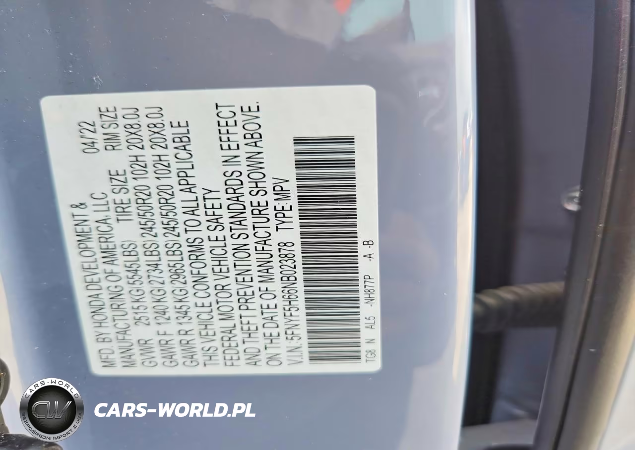 2022 Honda Pilot Touring VIN:5FNYF5H66NB023878 - 13