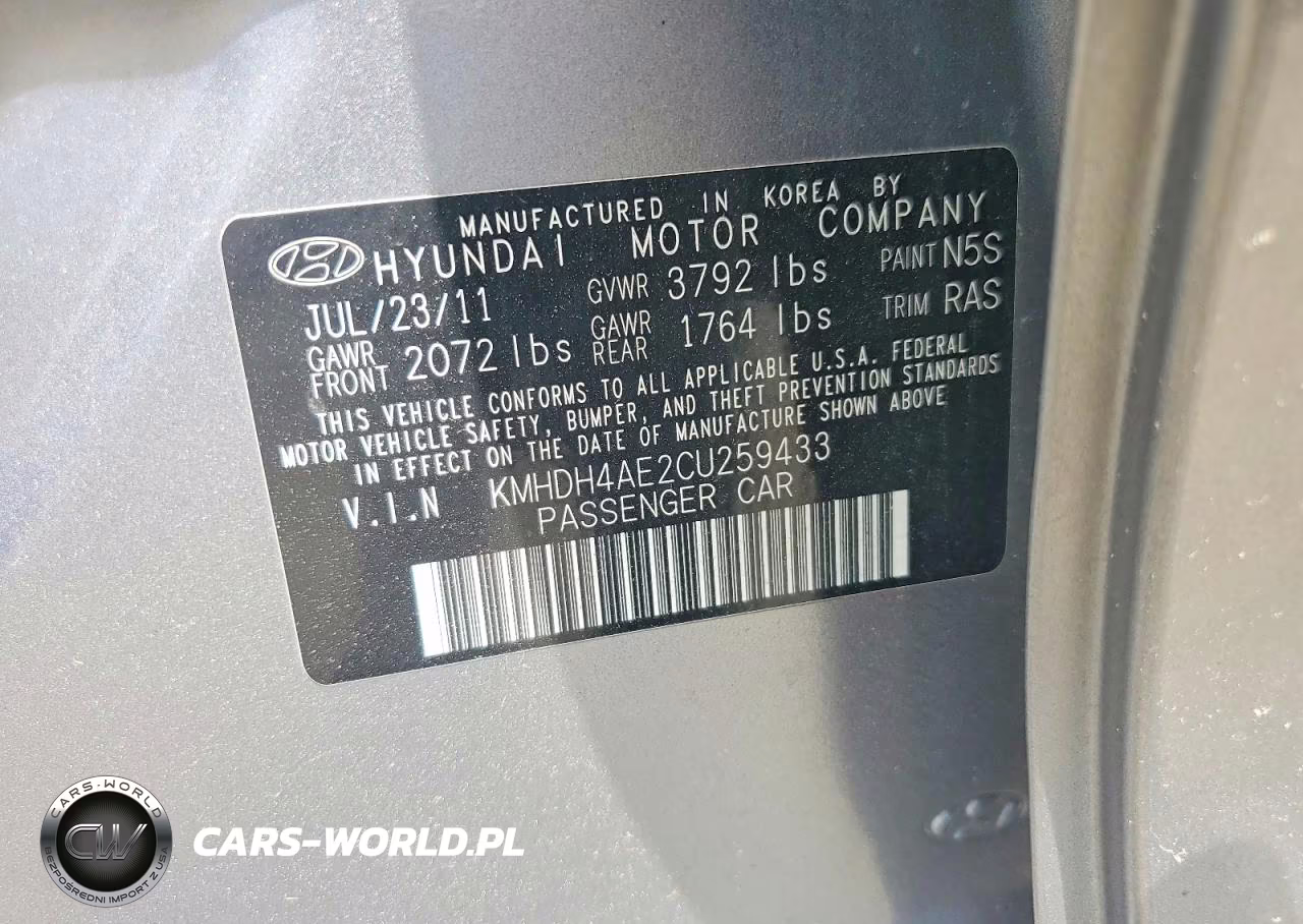 2012 Hyundai Elantra Gls VIN:KMHDH4AE2CU259433 - 12