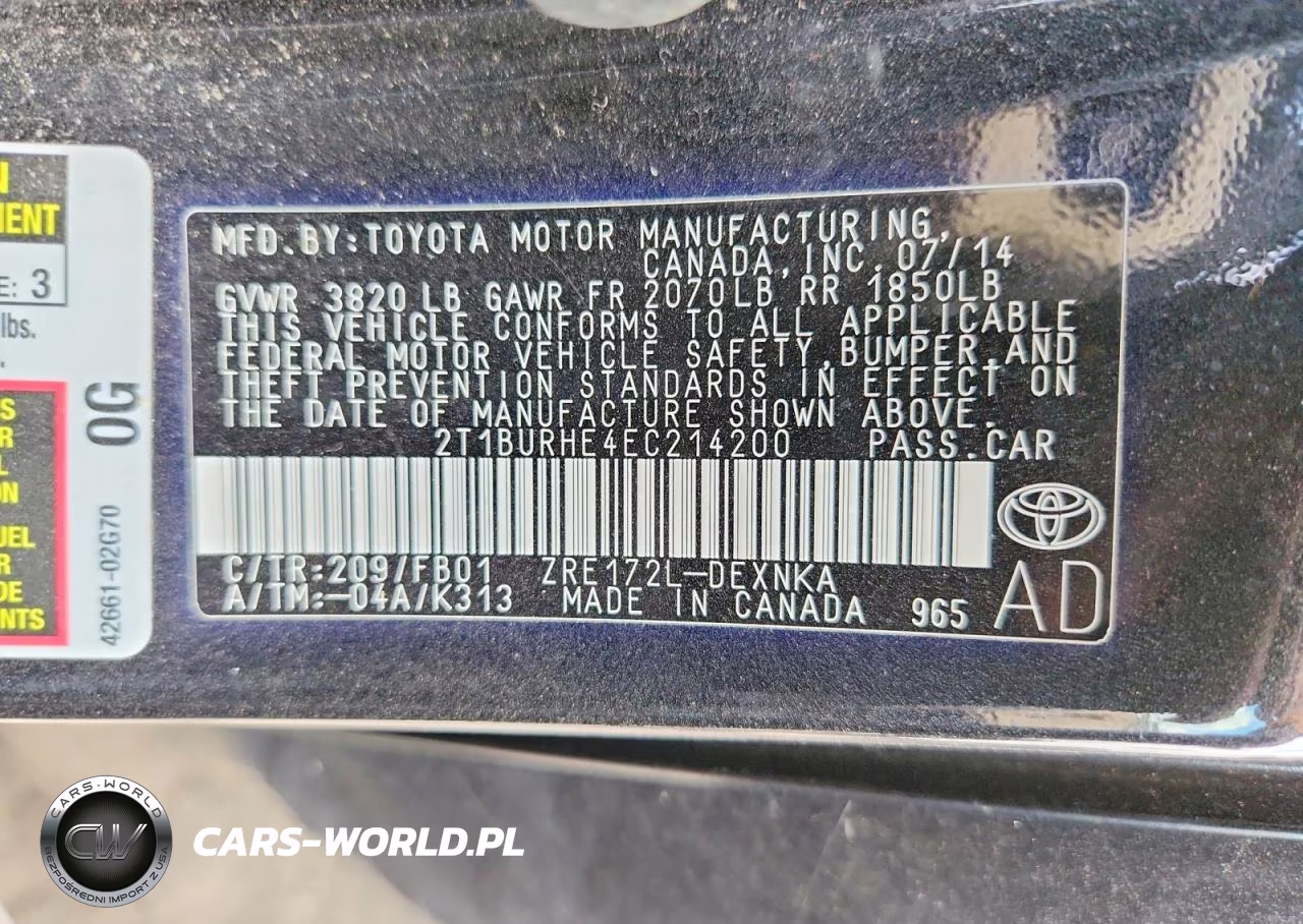 2014 Toyota Coroalla VIN:2T1BURHE4EC214200 - 12