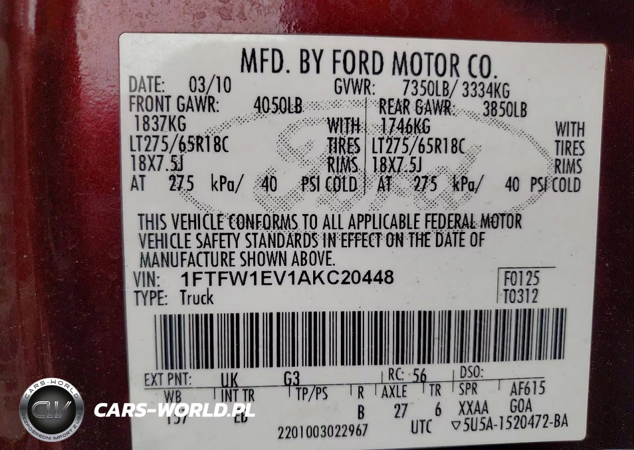 2010 Ford F150 Supercrew VIN:1FTFW1EV1AKC20448 - 12