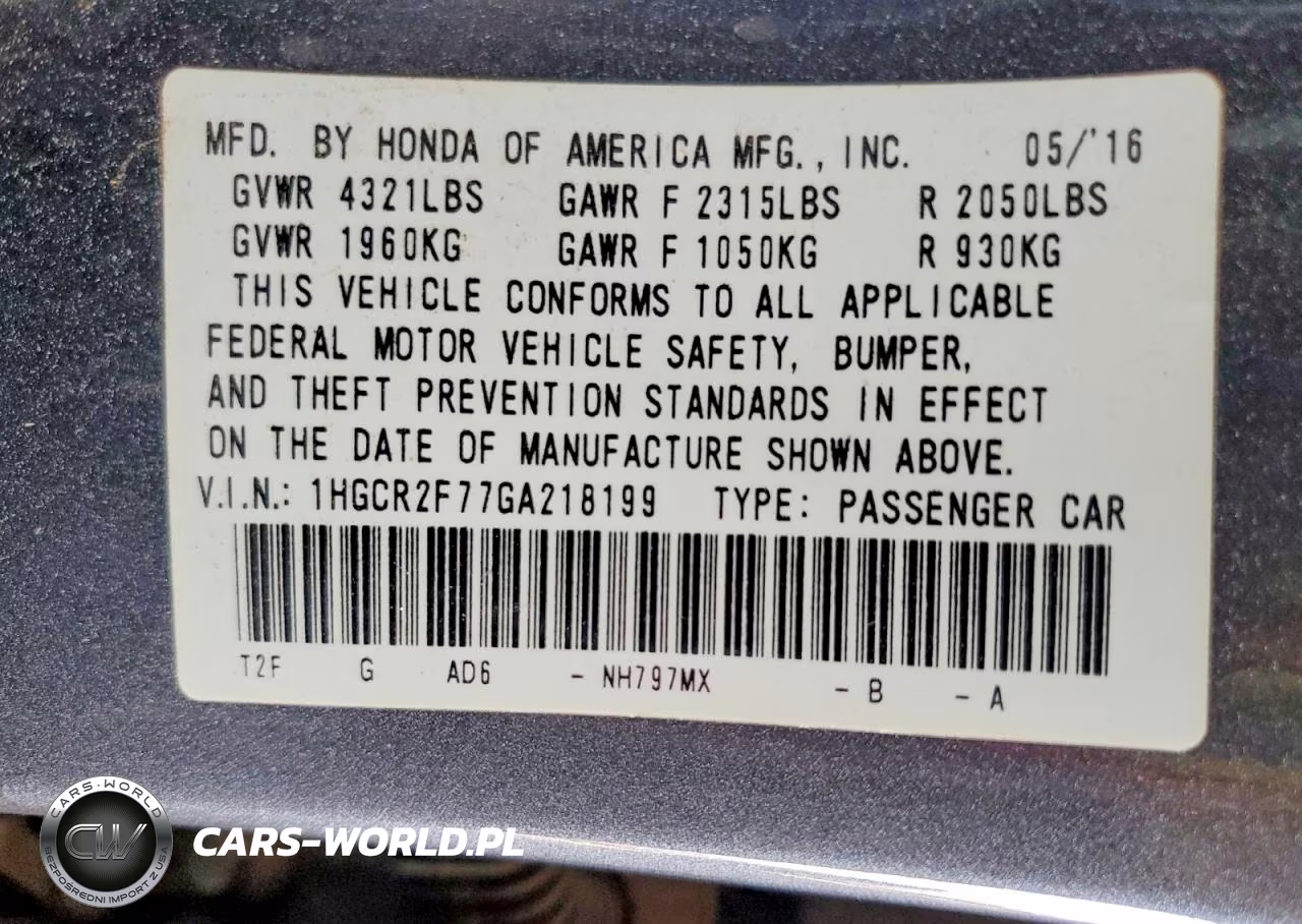 2016 Honda Accord Ex VIN:1HGCR2F77GA218199 - 12