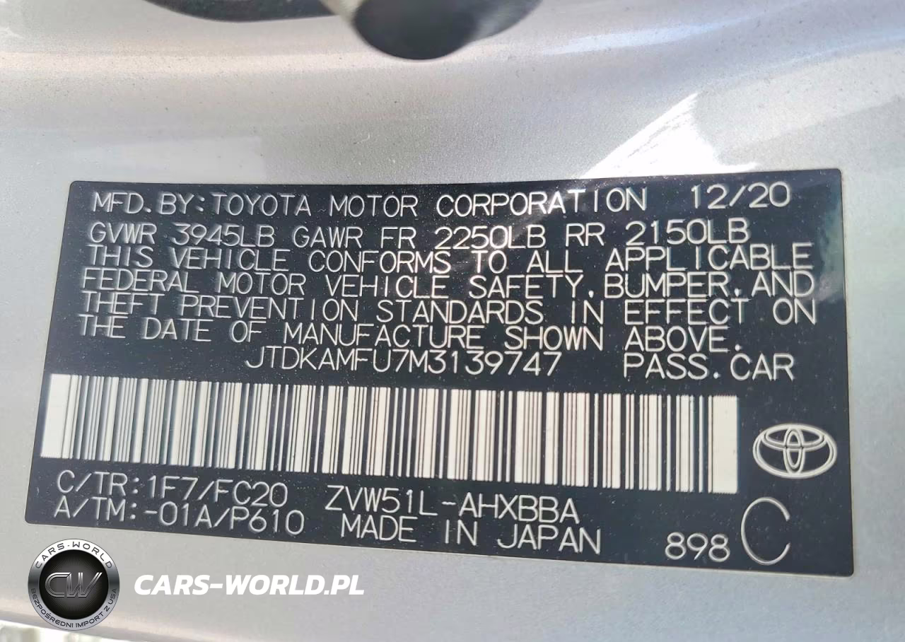 2021 Toyota Prius L Eco VIN:JTDKAMFU7M3139747 - 12