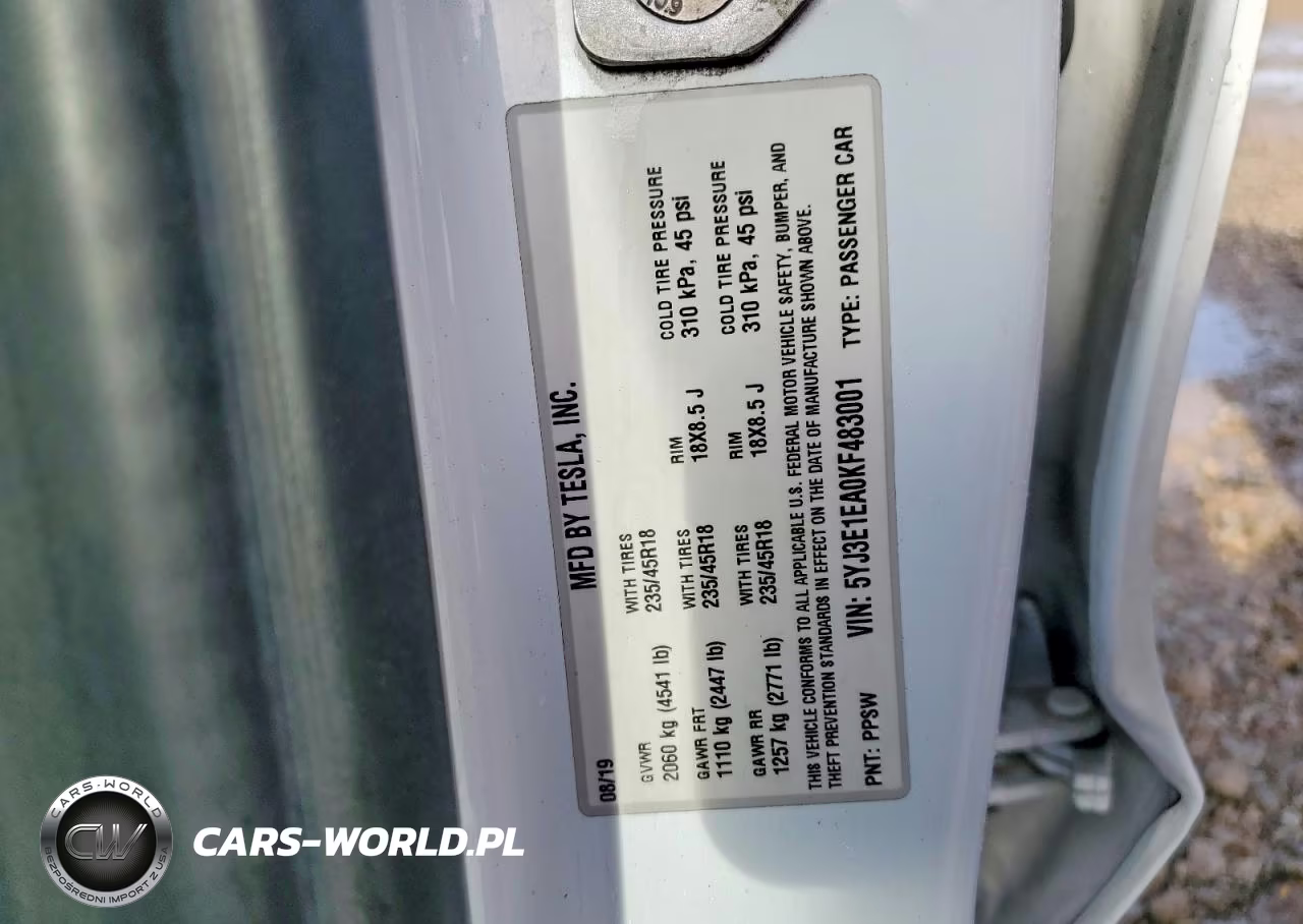 2019 Tesla Model 3 VIN:5YJ3E1EA0KF483001 - 12