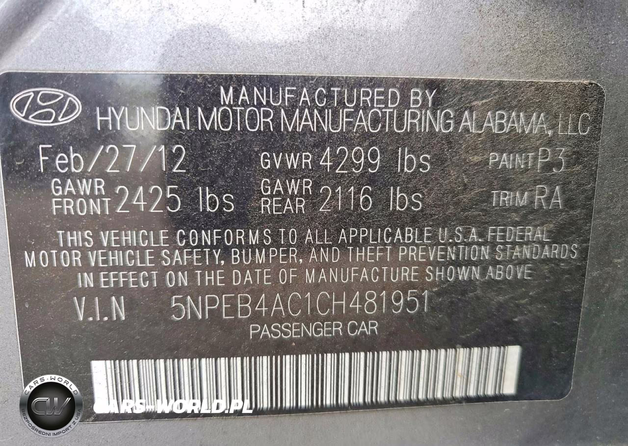 2012 Hyundai Sonata VIN:5NPEB4AC1CH481951 - 12