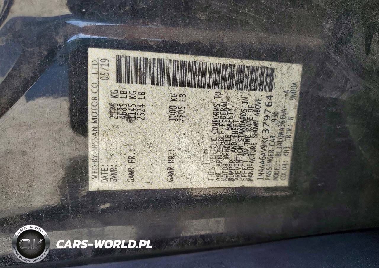 2019 Nissan Maxima 3.5 S VIN:1N4AA6AV9KC379764 - 12