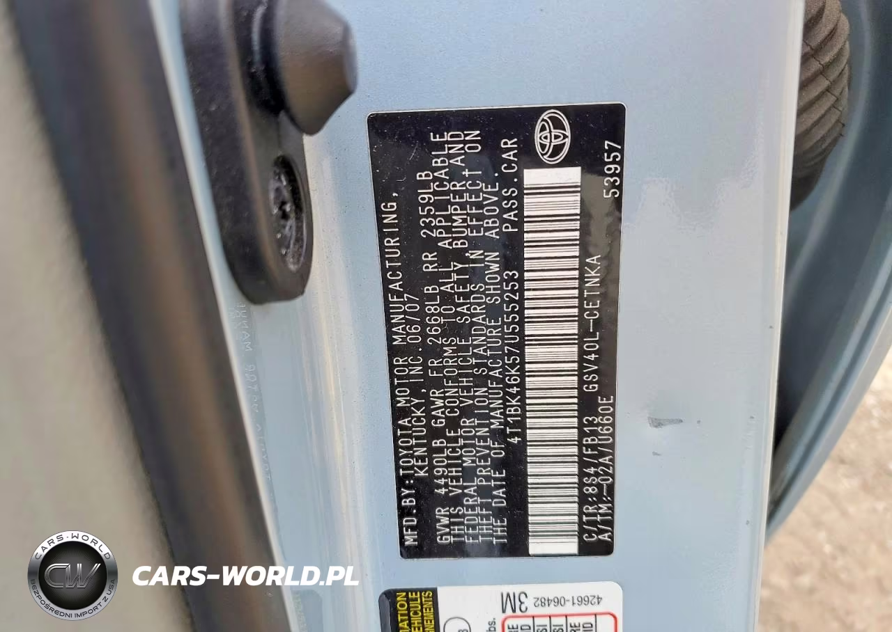 2007 Toyota Camry Le V6 VIN:4T1BK46K57U555253 - 12
