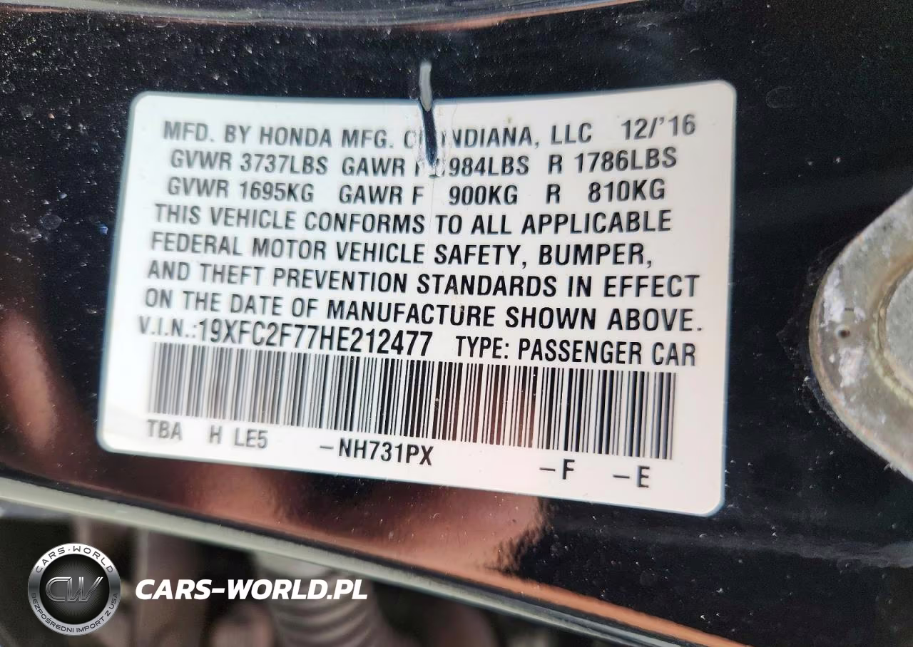 2017 Honda Civic Ex VIN:19XFC2F77HE212477 - 12