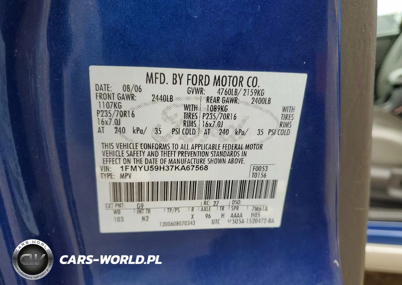 2007 Ford Escape Hev VIN:1FMYU59H37KA67568 - 13