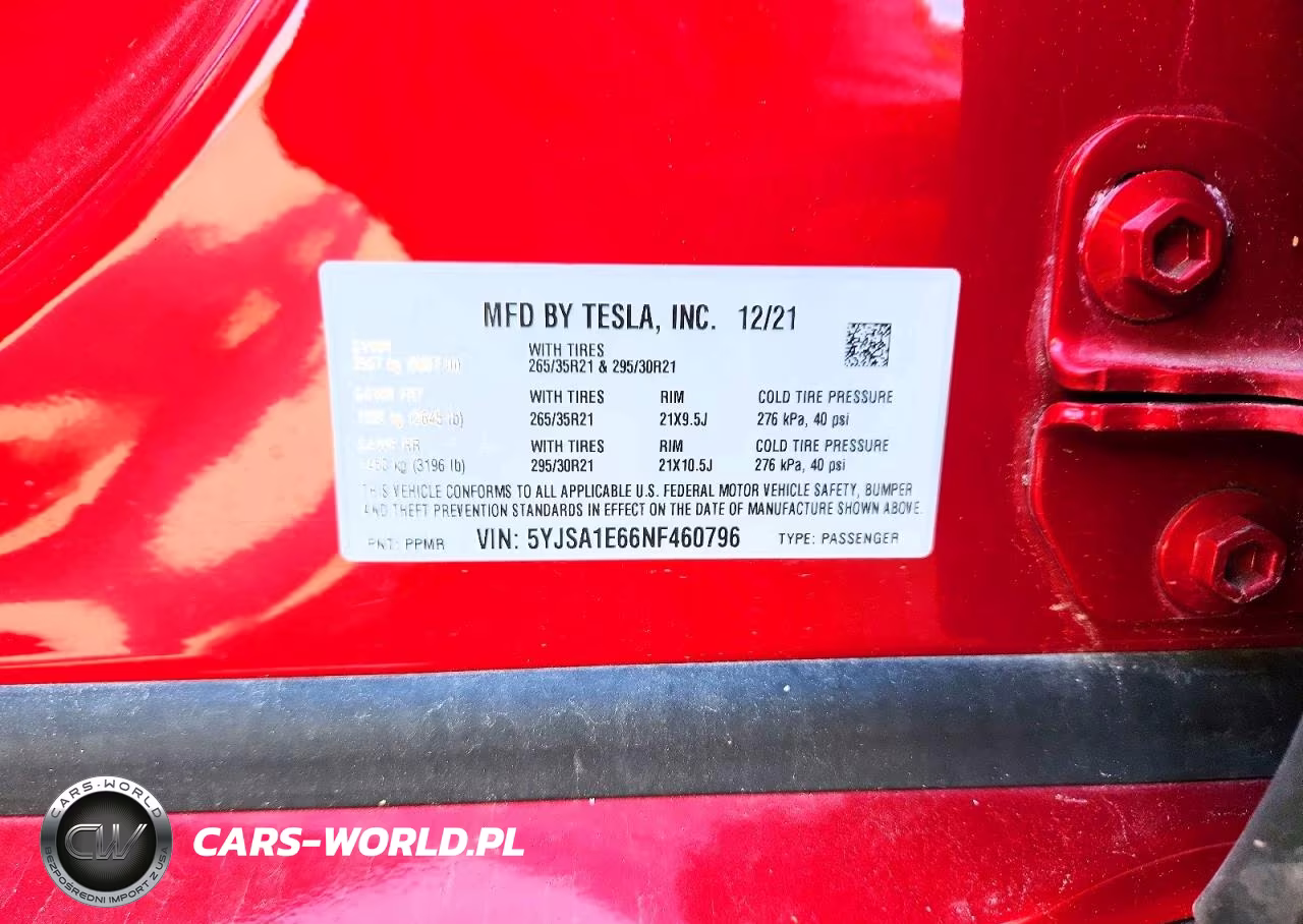 2022 Tesla Model S VIN:5YJSA1E66NF460796 - 12