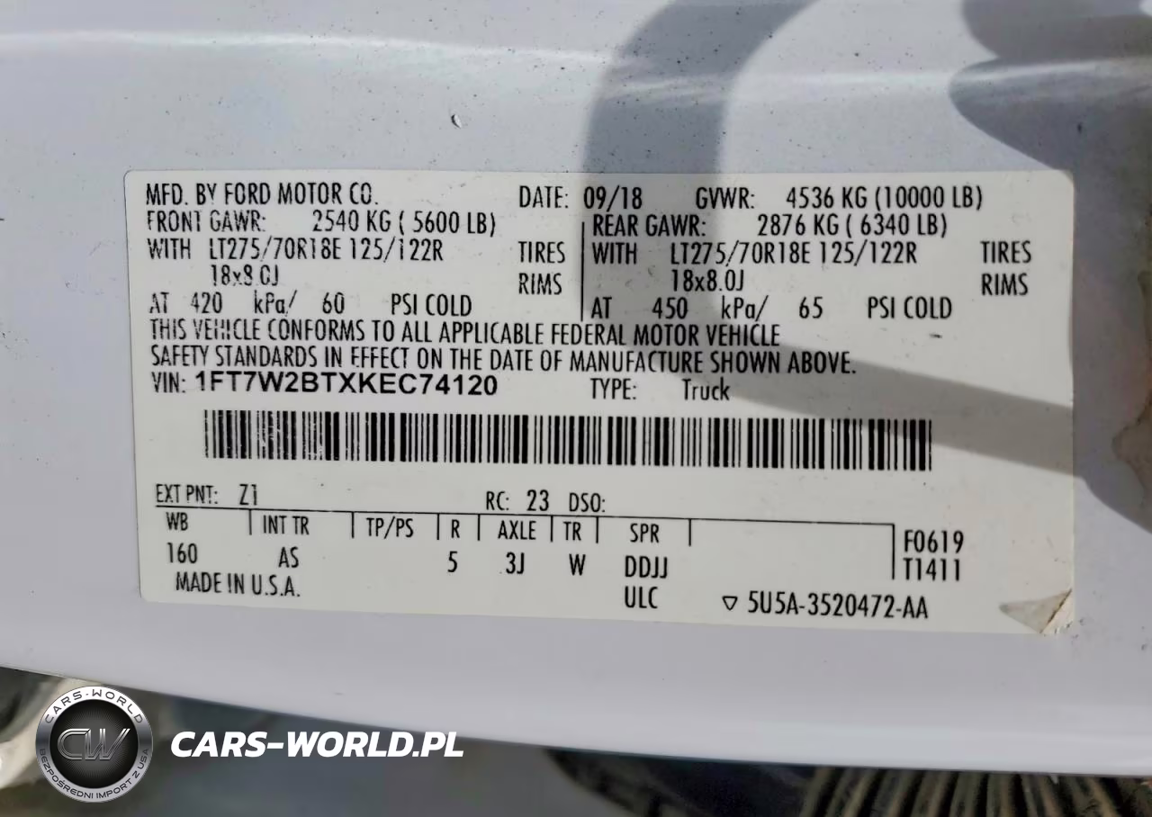 2019 Ford F250 Super Duty VIN:1FT7W2BTXKEC74120 - 13