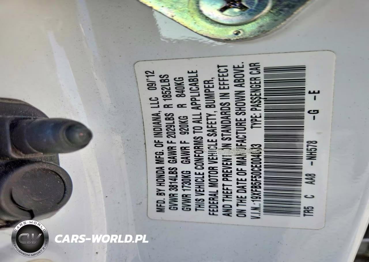 2012 Honda Civic Natural Gas VIN:19XFB5F50CE004033 - 12