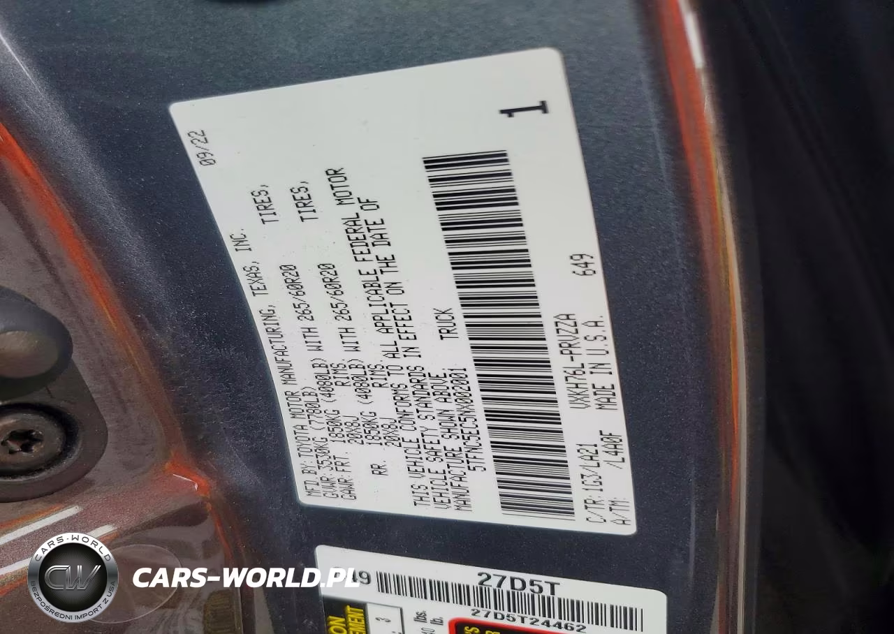 2022 Toyota Tundra Platinum Hv VIN:5TFNC5EC5NX002001 - 13