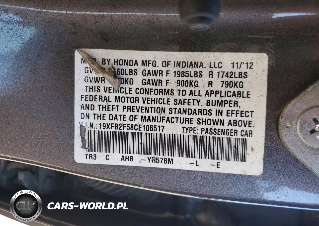 2012 Honda Civic Lx VIN:19XFB2F58CE106517 - 12