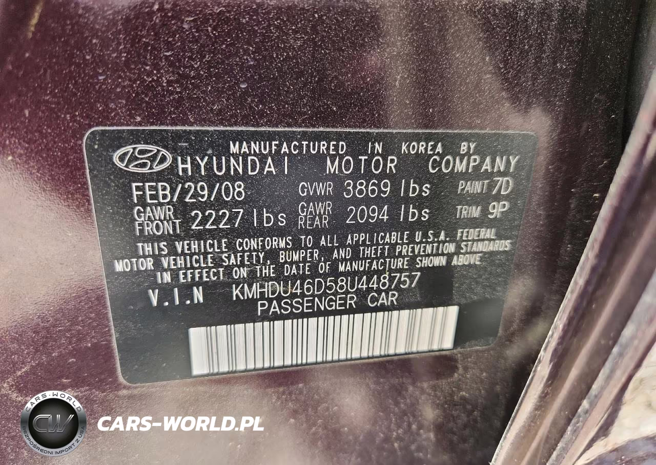 2008 Hyun Elantra VIN:KMHDU46D58U448757 - 12