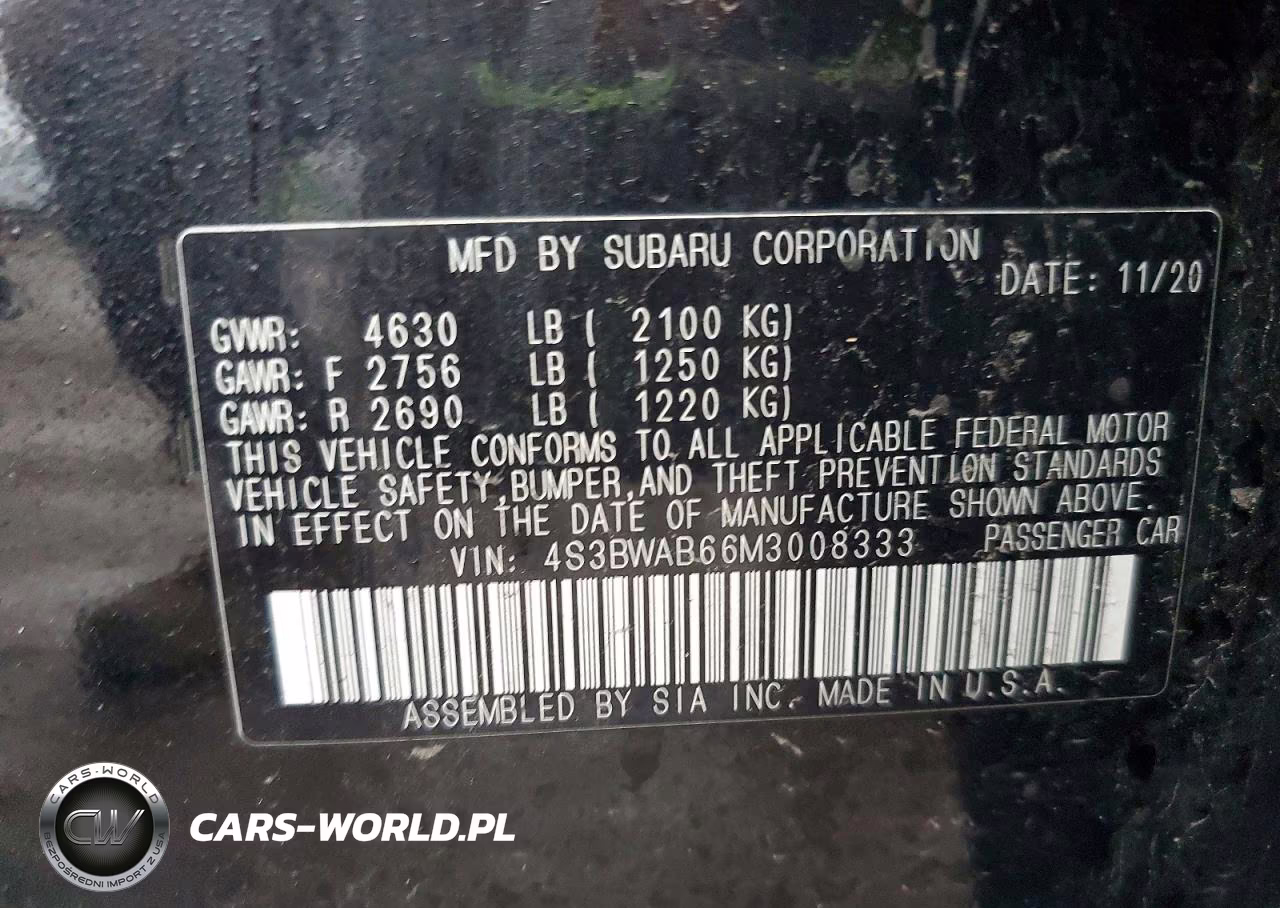 2021 Subaru Legacy VIN:4S3BWAB66M3008333 - 12