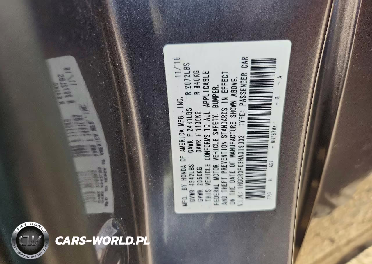 2017 Honda Accord Exl VIN:1HGCR3F03HA019032 - 12