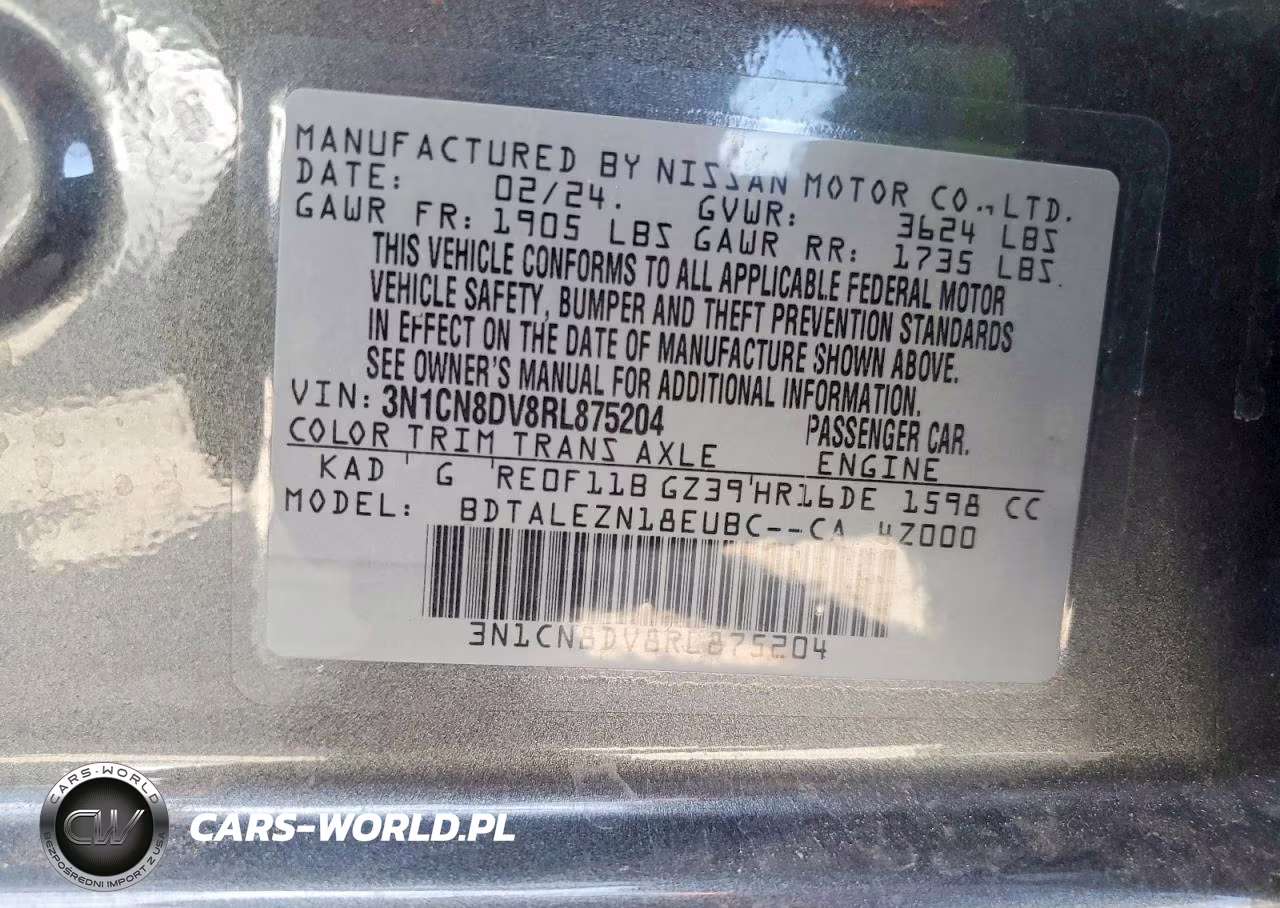 2024 Nissan Versa S VIN:3N1CN8DV8RL875204 - 12