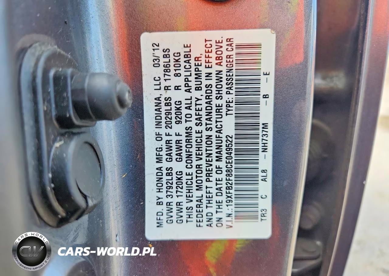 2012 Honda Civic Ex VIN:19XFB2F88CE049522 - 12