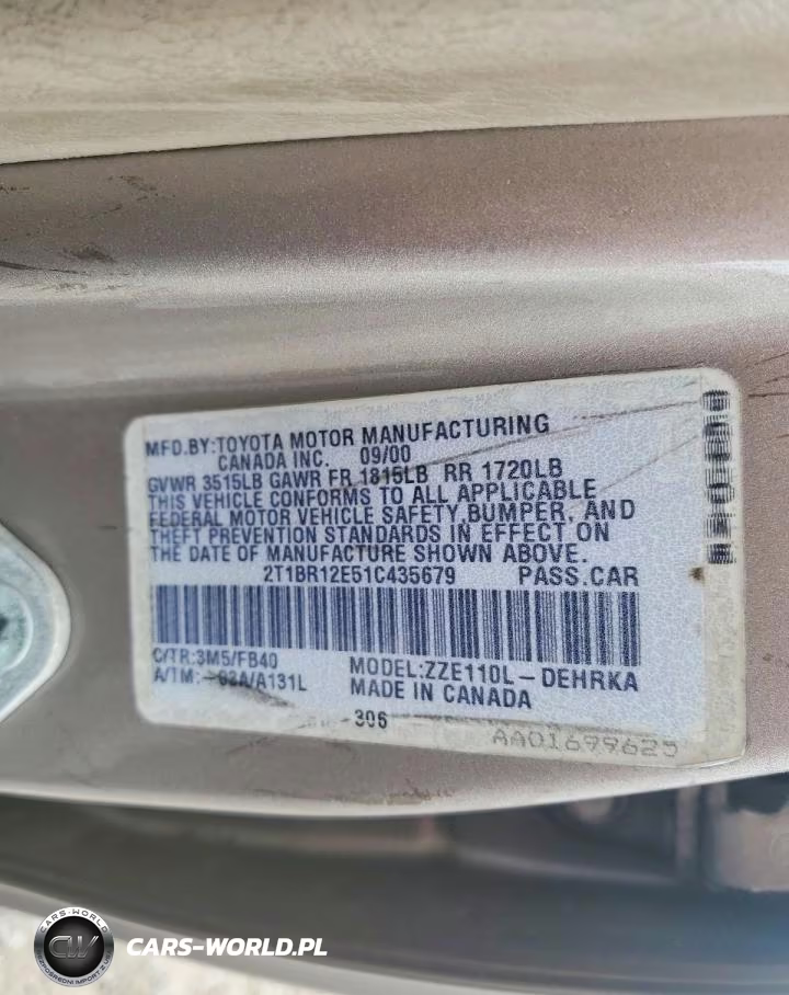2001 Toyota Corolla Ce VIN:2T1BR12E51C435679 - 12