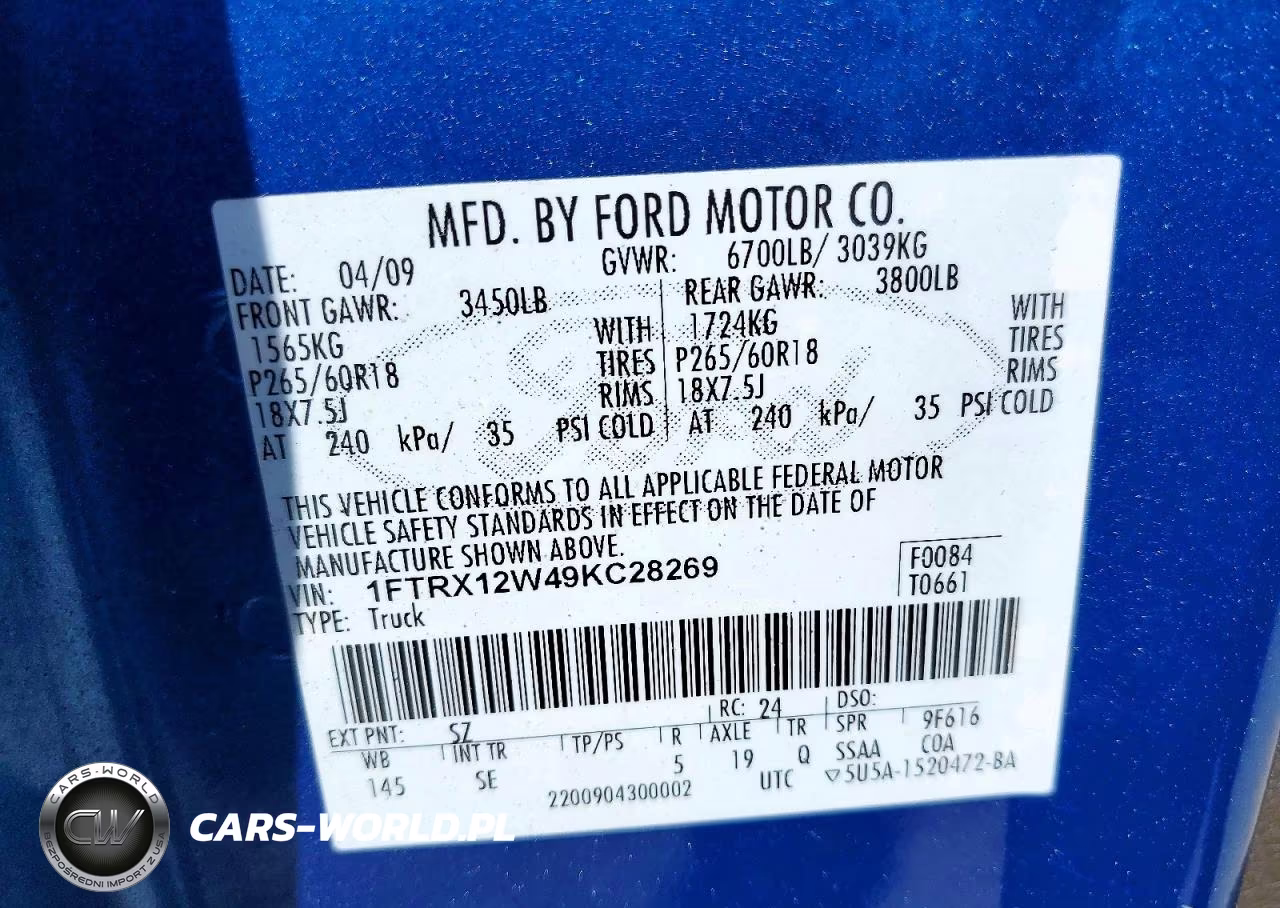 2009 Ford F150 VIN:1FTRX12W49KC28269 - 12