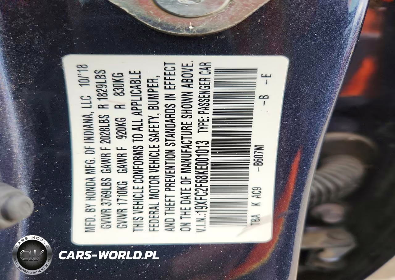 2019 Honda Civic Lx VIN:19XFC2F68KE001013 - 12