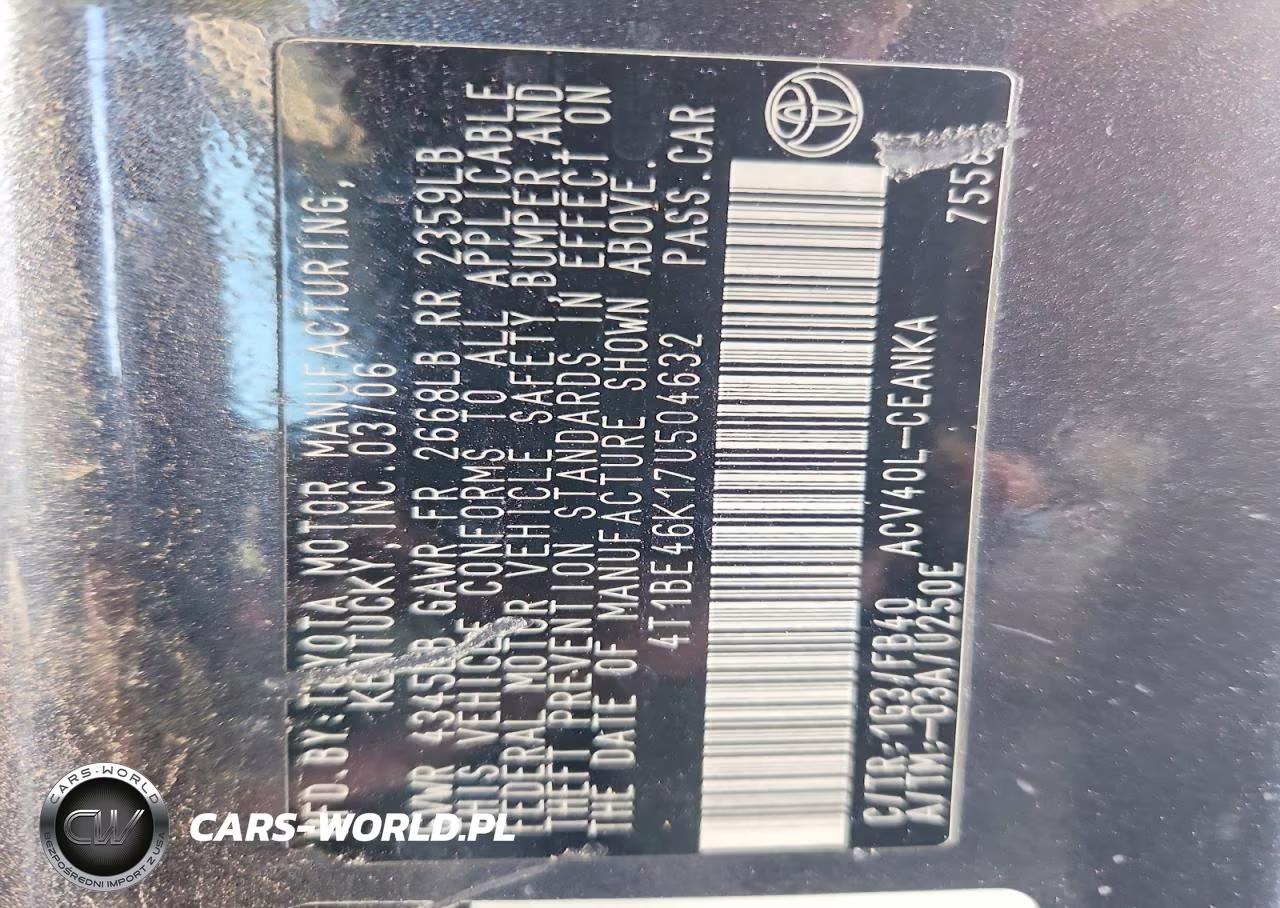 2007 Toyota Camry Le VIN:4T1BE46K17U504632 - 12