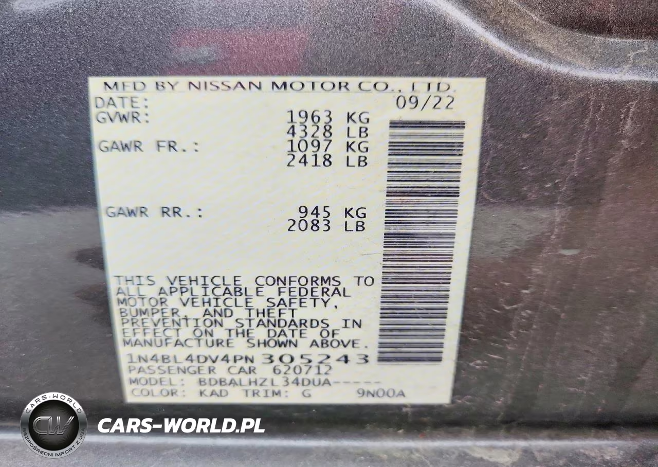 2023 Nissan Altima Sv VIN:1N4BL4DV4PN305243 - 12