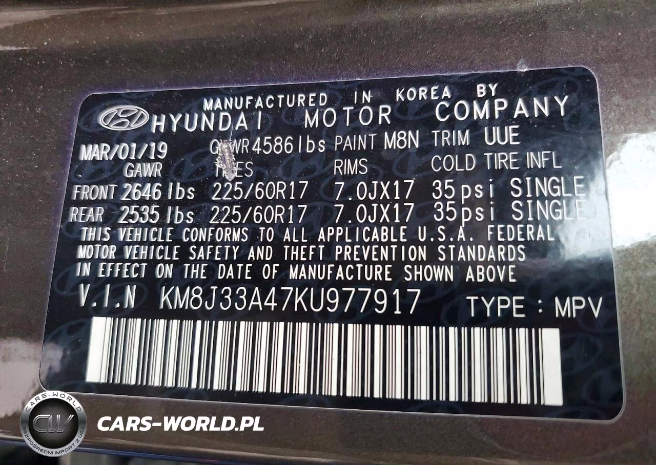 2019 Hyundai Tucson Value VIN:KM8J33A47KU977917 - 13
