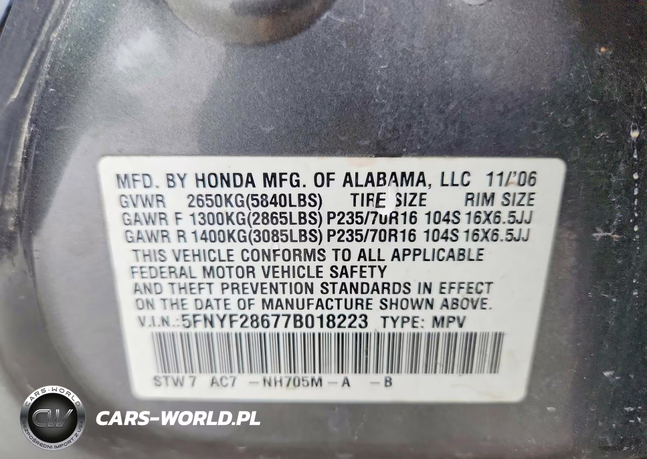 2007 Honda Pilot Exl VIN:5FNYF28677B018223 - 13