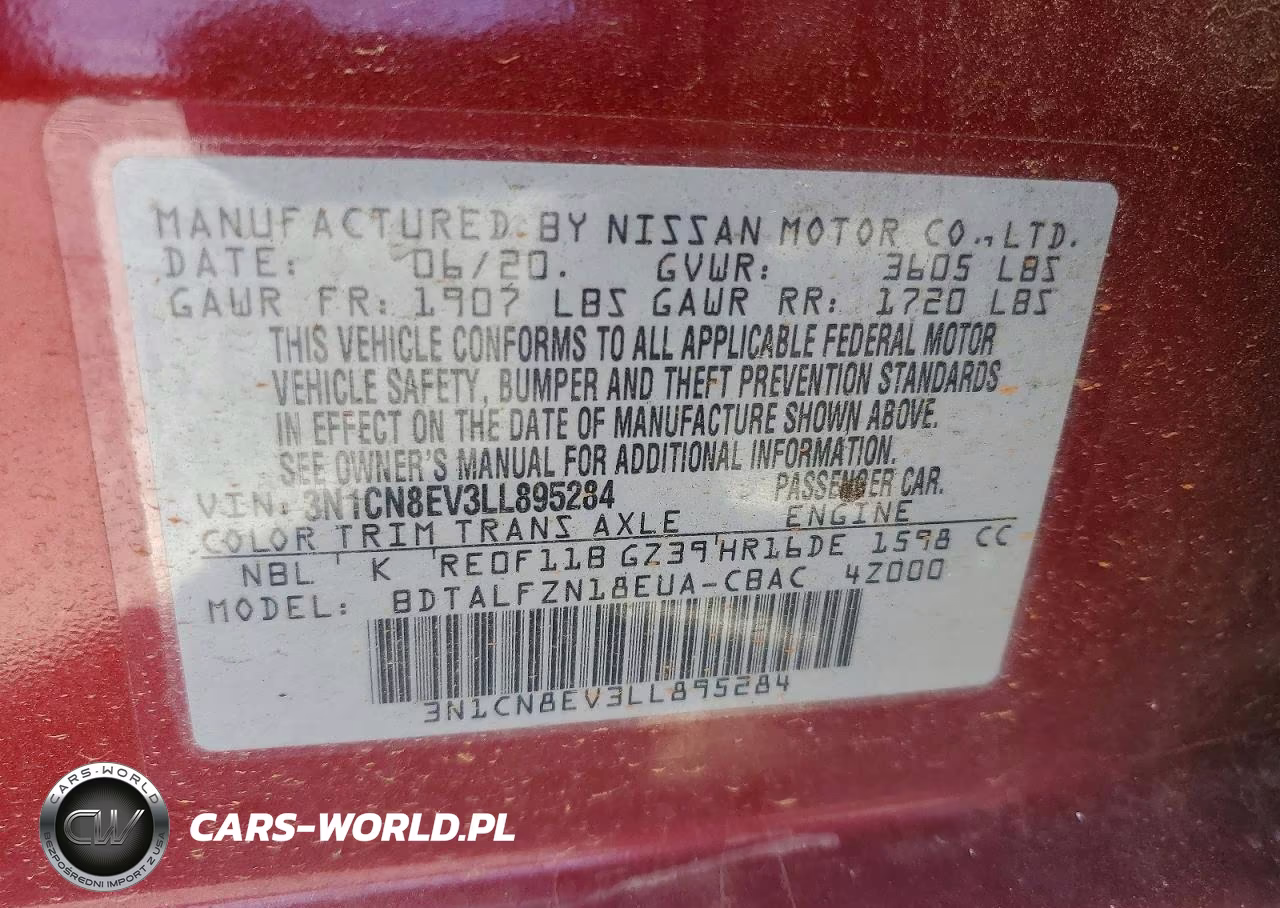 2020 Nissan Versa Sv VIN:3N1CN8EV3LL895284 - 12