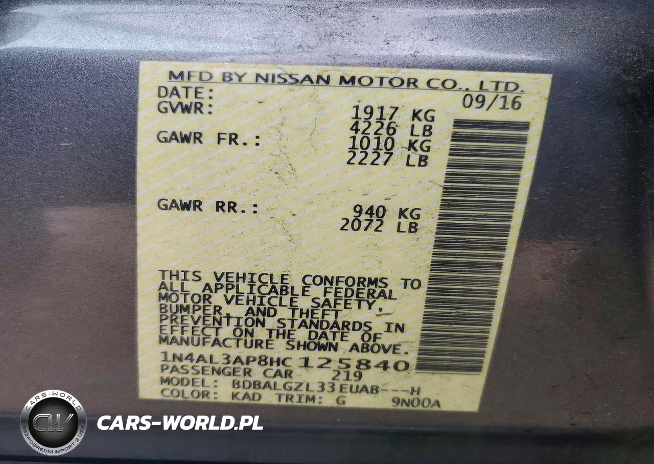 2017 Nissan Altima 2.5 S VIN:1N4AL3AP8HC125840 - 12