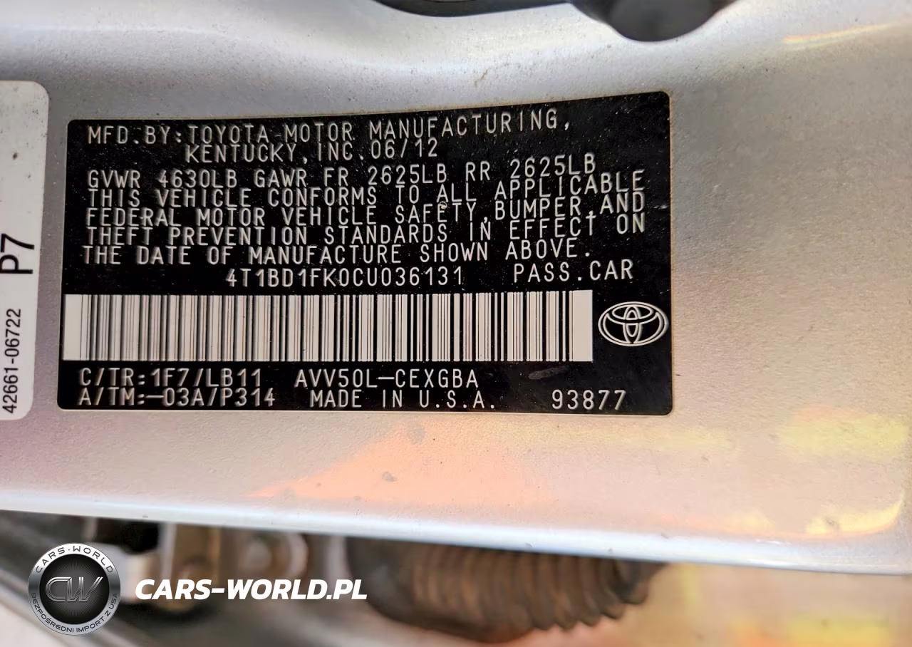 2012 Toyota Camry Hybrid Xle VIN:4T1BD1FK0CU036131 - 12