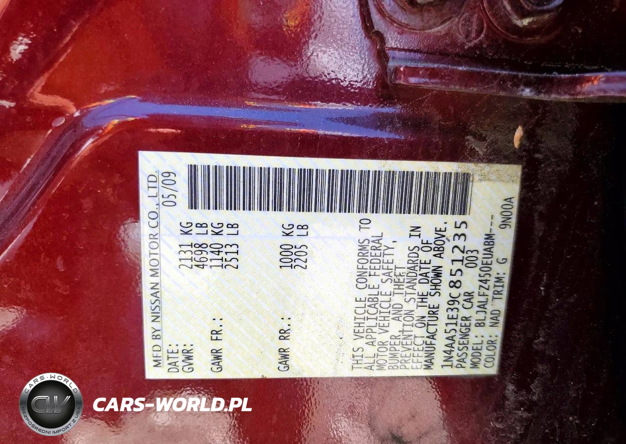 2009 Nissan Maxima 3.5 S VIN:1N4AA51E39C851235 - 12
