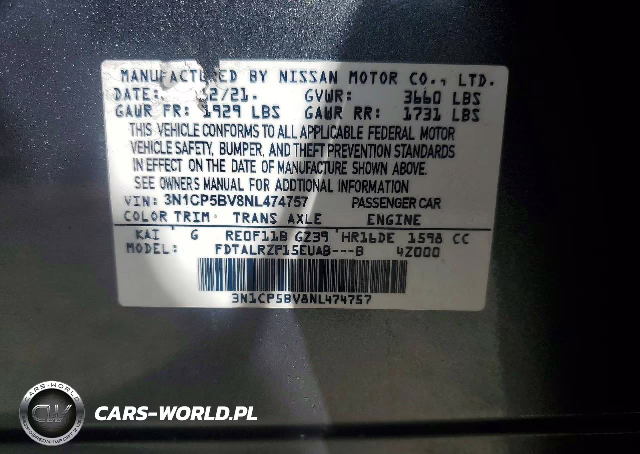 2022 Nissan Kicks S VIN:3N1CP5BV8NL474757 - 14