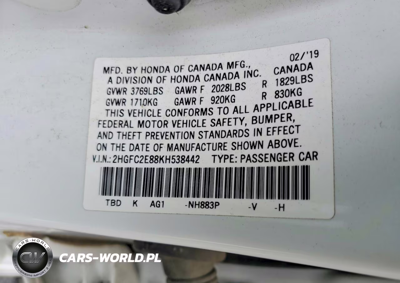 2019 Honda Civic Sport VIN:2HGFC2E88KH538442 - 12