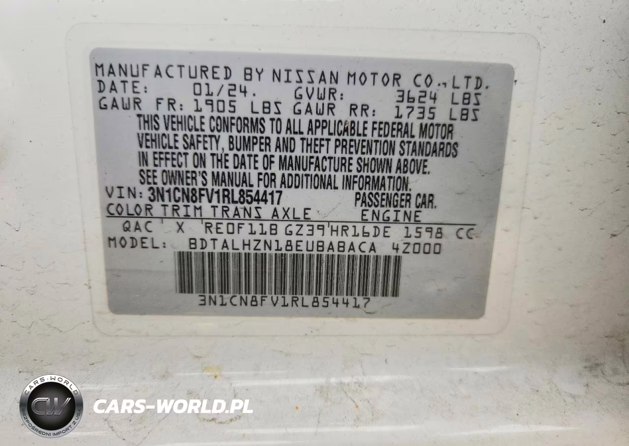 2024 Nissan Versa Sr VIN:3N1CN8FV1RL854417 - 12