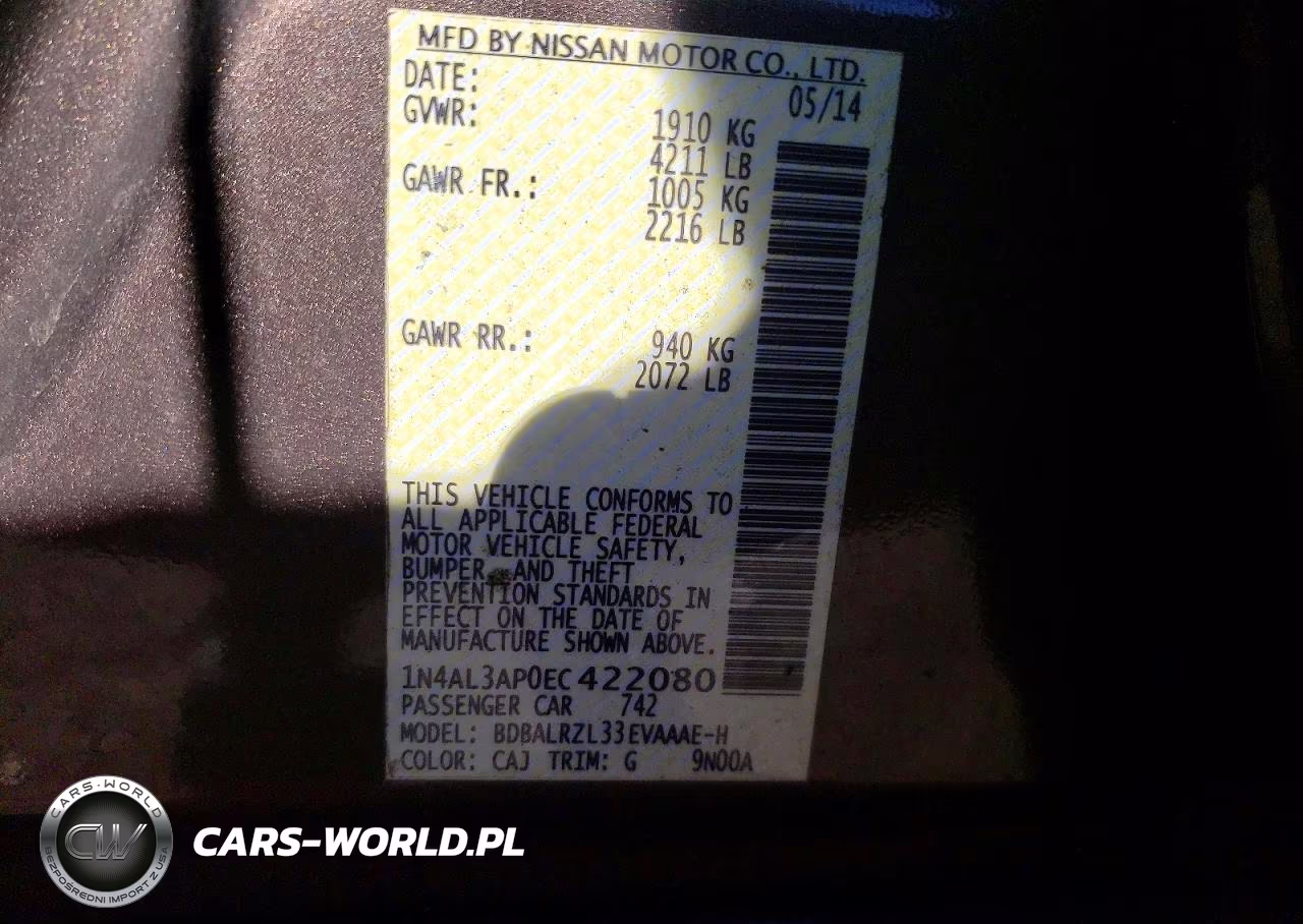 2014 Nissan Altima 2.5 VIN:1N4AL3AP0EC422080 - 12