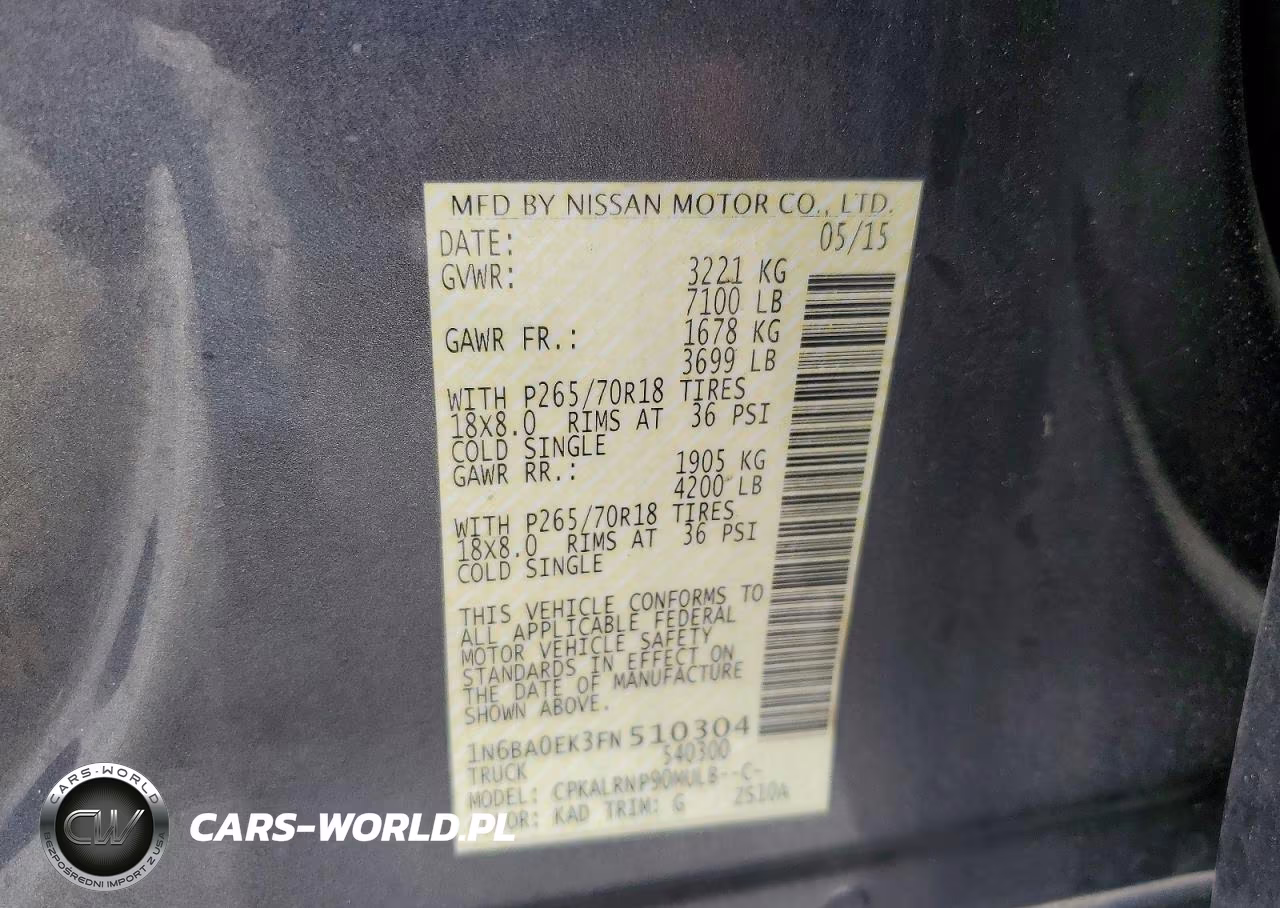 2015 Nissan Titan S VIN:1N6BA0EK3FN510304 - 13