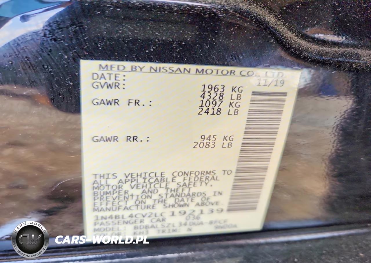 2020 Nissan Altima Sr VIN:1N4BL4CV2LC192139 - 12
