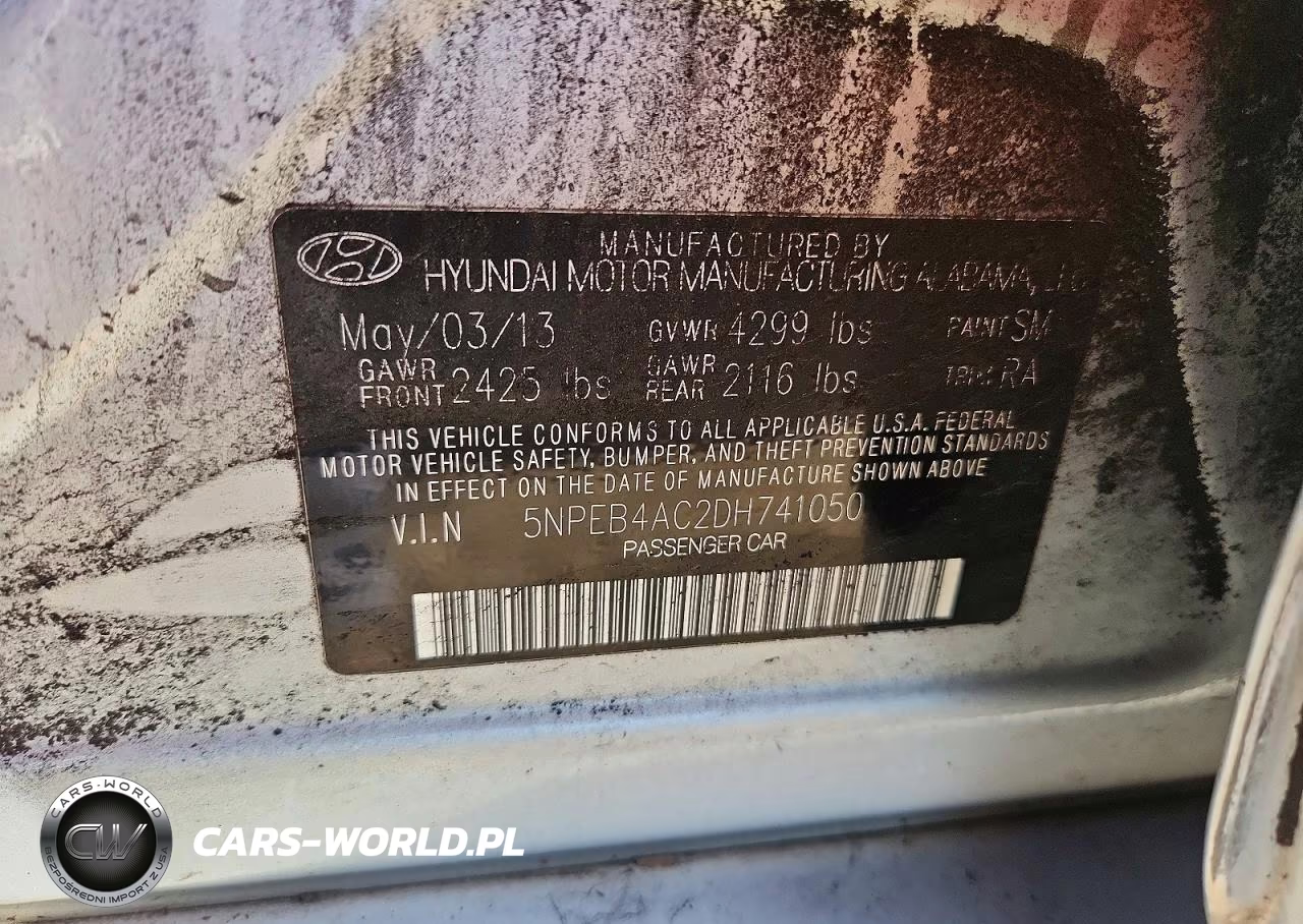 2013 Hyundai Sonata Gls VIN:5NPEB4AC2DH741050 - 12