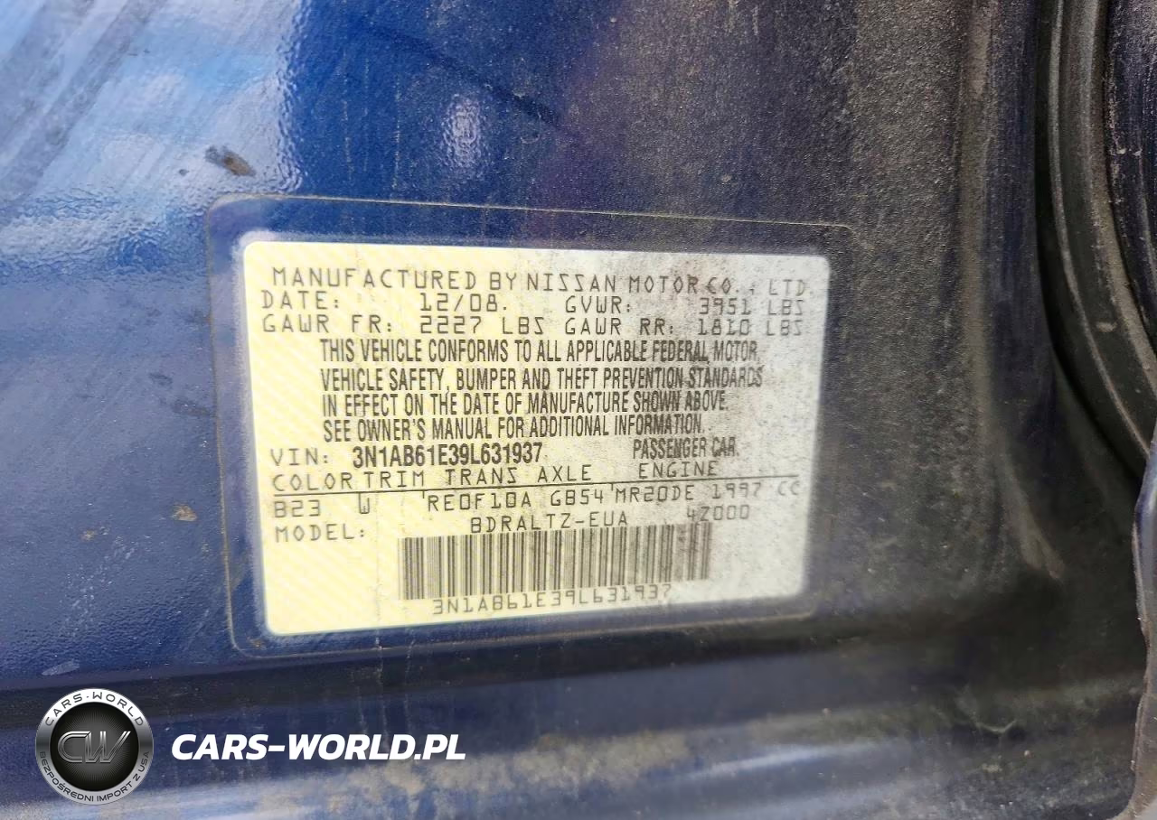 2009 Nissan Sentra 2.0 VIN:3N1AB61E39L631937 - 12