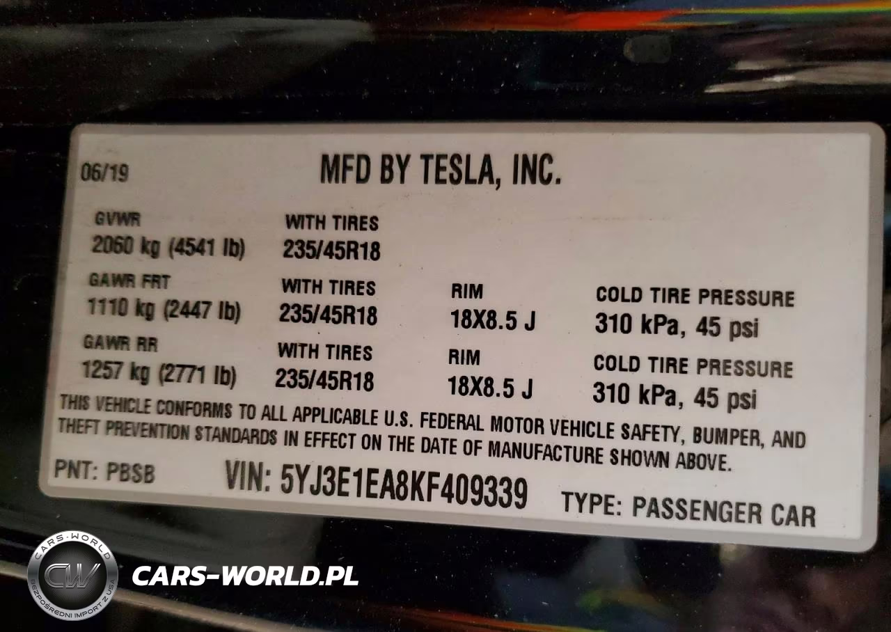 2019 Tesla Model 3 VIN:5YJ3E1EA8KF409339 - 12