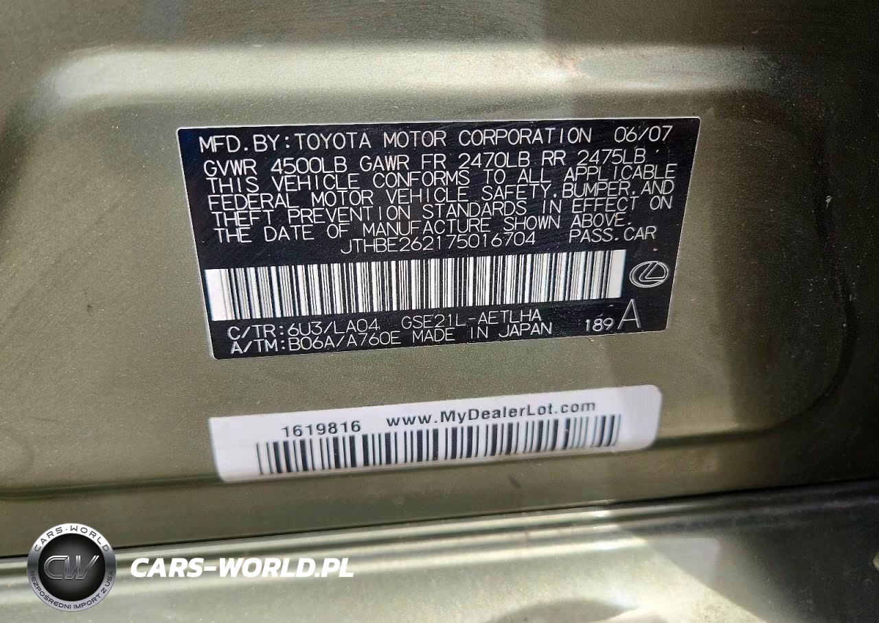 2007 Lexus Is 350 VIN:JTHBE262175016704 - 12