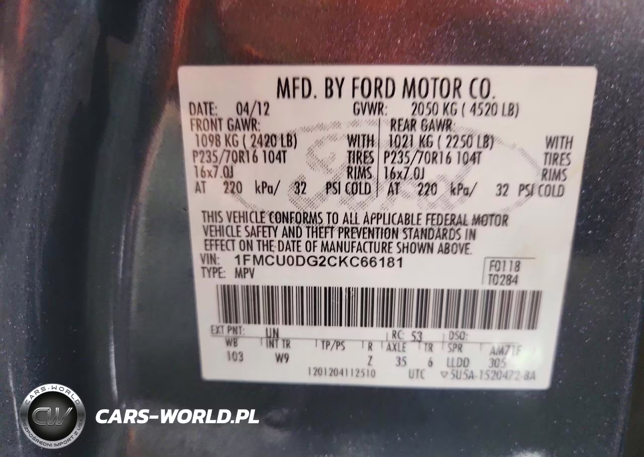 2012 Ford Escape Xlt VIN:1FMCU0DG2CKC66181 - 12