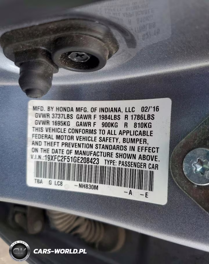 2016 Honda Civic Lx VIN:19XFC2F51GE208423 - 12