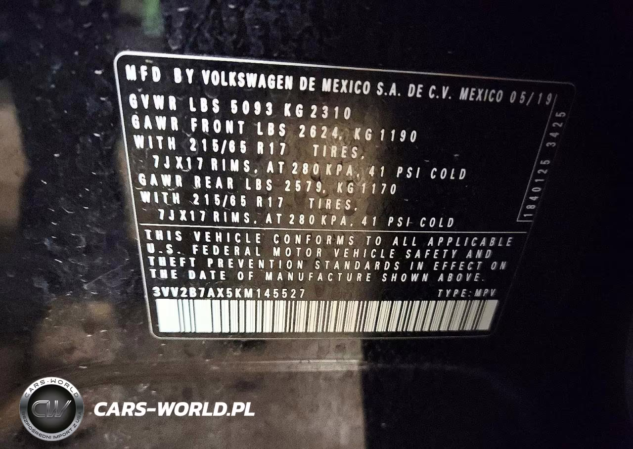 2019 Volkswagen Tiguan Se VIN:3VV2B7AX5KM145527 - 14