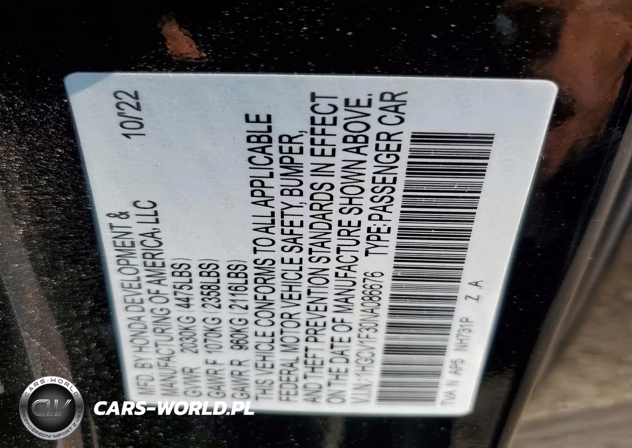 2022 Honda Accord Sport VIN:1HGCV1F30NA086676 - 12