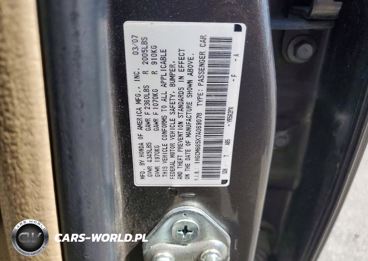 2007 Honda Accord Ex VIN:1HGCM665X7A069078 - 12